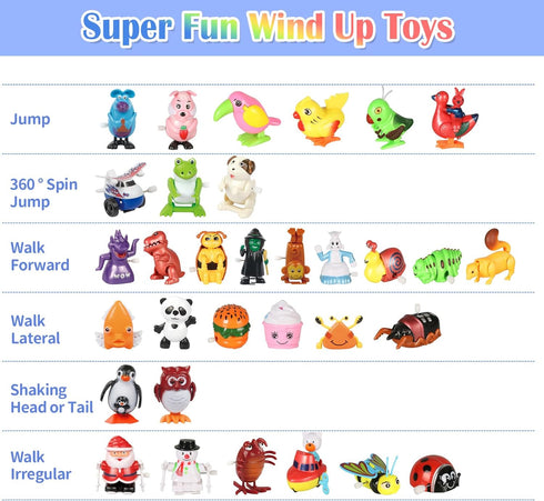 CIUGEO 32 Swimming PCS Assorted Wind-up Toys for Kids, Bulk Windup Animals Walking Jumping Flipping Clockwork Toys