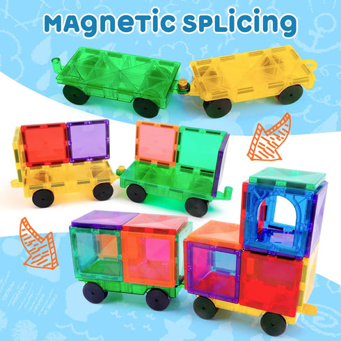 Magnetic Tiles Cars Construction Set - 4 PCS Educational Magnetic Building Blocks for Kids 3+