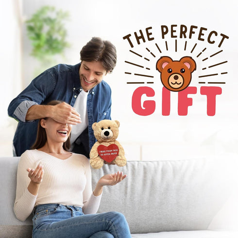 I Miss Your Face So Effin Much - 10" Teddy Bear & Gift Bag, Funny Plush Gift for Girlfriend, Boyfriend, or Best Friend