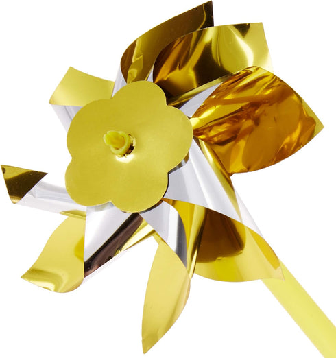 Bulk Pack of 50 Gold and Silver Two-Tone Pinwheels - 12" Tall with 10" Plastic Stem for Indoor and Outdoor Use