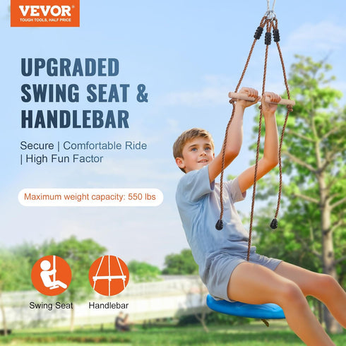 VEVOR Zipline Kit for Kids and Adults - 52 ft Zip Line Kits Up to 500 lb, Quick Setup Backyard Playground Entertainment