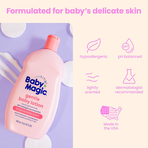 16.5 Oz (Pack 6) (705544), Baby Magic Gentle Baby Lotion | Fl of | Vitamins & Aloe, Pink Original Baby Scent