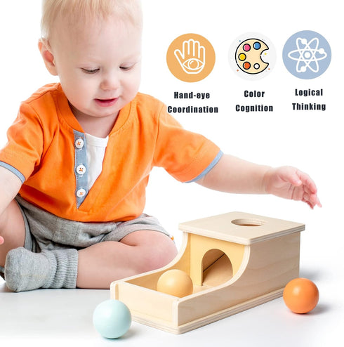 Busy Edition Montessori Toys for Babies 6-12 Months, Object Permanence Box Wooden Ball Drop Toy for Toddlers