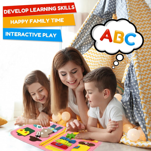 Qizfun Toddler Busy Board Montessori Toys Sensory Busy Book, Educational Learning Travel Toy for Airplane & Car, Keeps