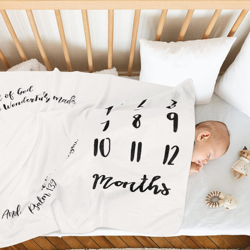Baby Monthly Milestone Blanket for Boy Girl, 50" x 40" Soft Flannel with Growth Chart Felt Frame, Gender Neutral