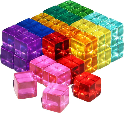 Rainbow Acrylic Gem Cubes Blocks - 40-Pcs Educational Sensory Training Crystal Toys for Color Learning