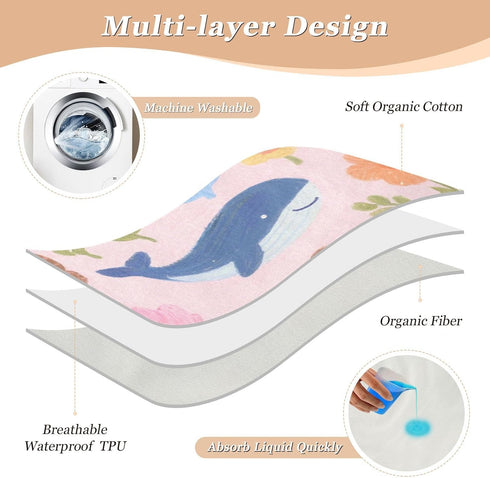 siphylline 52" 34" Cute Cartoon Blue Whale Flowers Extra Large Resuable Potty Training Pad Waterproof Washable Diaper