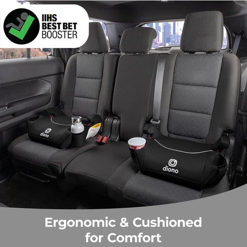 Diono Solana Lightweight Backless Booster Seat - Black, No Latch, Machine Washable