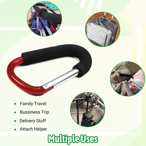 Yinpecly 3Pcs Stroller Hooks, 5.51 inch Large Organizer Hook Bag Clips for Mommy, Grocery or Diaper Bags, Red