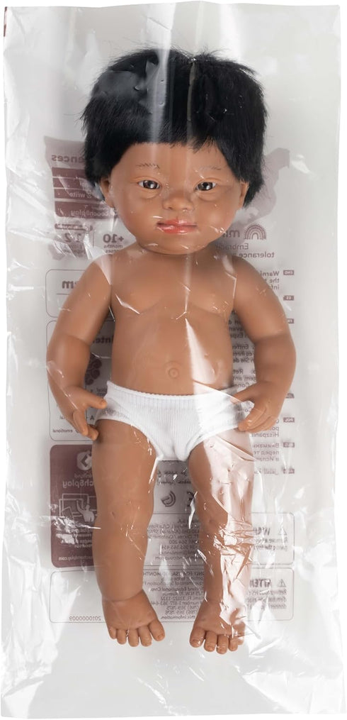 15'' Hispanic Boy Baby Doll with Down Syndrome - Polybagged, Multicolor by Miniland