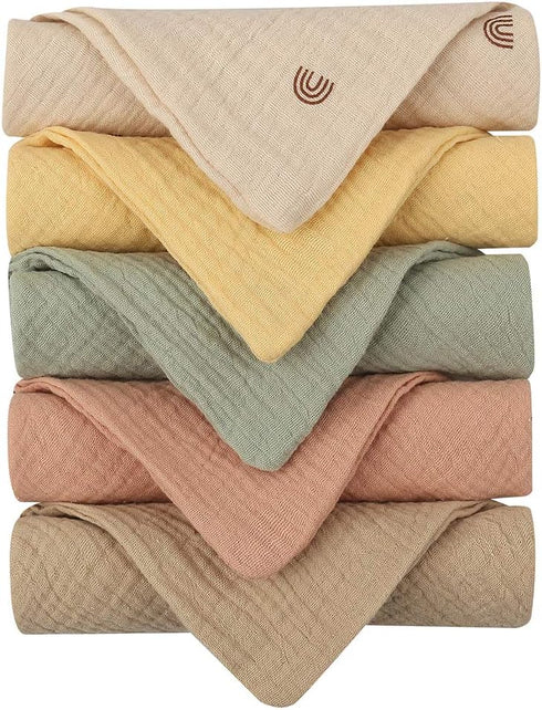 MGBISYI Baby Muslin Burp Cloths, 5 Pieces 4 Layer Cotton Baby Wash Cloth,