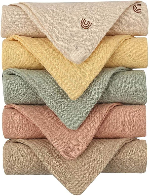 MGBISYI Baby Muslin Burp Cloths, 5 Pieces 4 Layer Cotton Baby Wash Cloth,