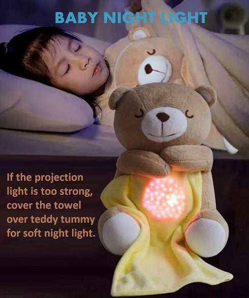 Baby Sleep Soother, Cry Activated Sensor Teddy Bear Lullabies & Mom Heartbeat, Nursery Toddler Star Night Light