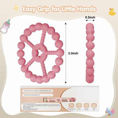 Loviomad 3-12 3 Pack 6-12 Baby Teething Toys Months - Ring Teether Baby Toys, Newborn Infant Essentials, Food Grade