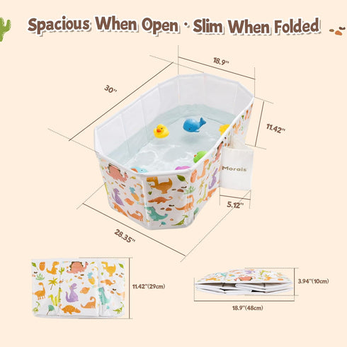 MORAIS 12 Toddler Bathtub Collapsible & Portable, Foldable Baby Bath Tub for Shower & Travel, Dual Drain Plug