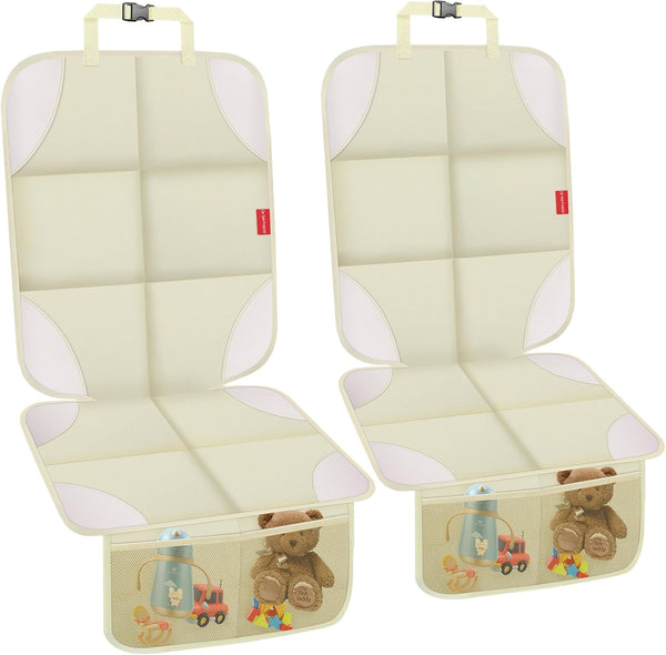Car Seat Protector for Child Car Seat, 600D Fabric, 2 Pack Seat Protectors with Non-Slip Backing, Mesh Pockets