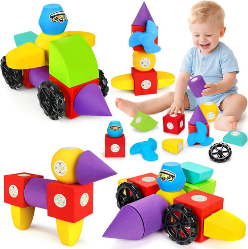 Hodurgyi 15 PCS Magnetic Foam Blocks, STEM Preschool Toys for Children, Magnetic