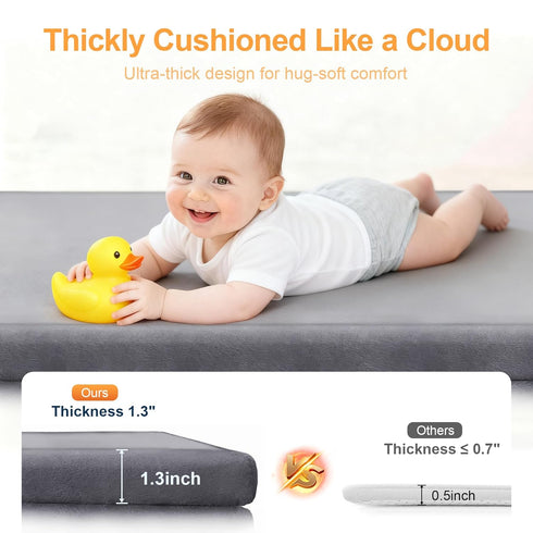 Fengdulong 50"x50" 1.3" Tummy Ultra Soft Baby Play Mat for Floor, Playpen Mat, Thick Memory Foam, Non-Slip Time Mat