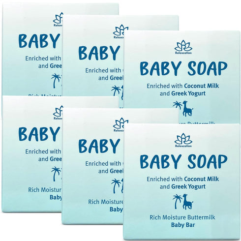 (Set 6) Organic Baby Soap Bars with Greek Yogurt and Coconut Milk - Naturally Cold Processed from Fresh Ingredients