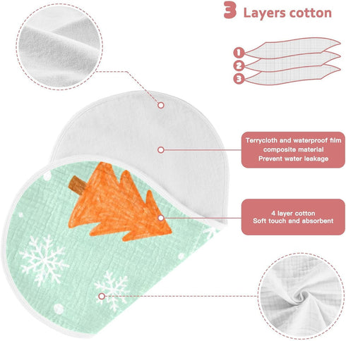 decor gift 4 Pack 22x11in Cotton Burp Cloths Muslin Breathable Merry Christmas Fox White Green spit up Rags for Babies