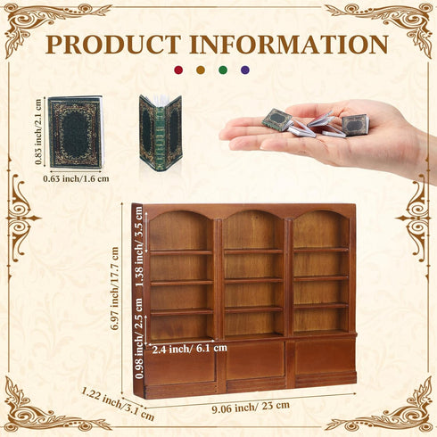 Chivertion 1:12 48 Scale Dollhouse Miniature Wooden Bookshelf with Pcs Miniatures Books, Mini Bookcase Tiny Books