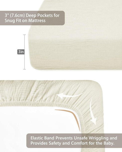 Pack 39"x27"x3", Pack and Play Sheets for Baby Boys and Girls Neutral Muslin Cotton N Play Mattresses Sheet with Boho