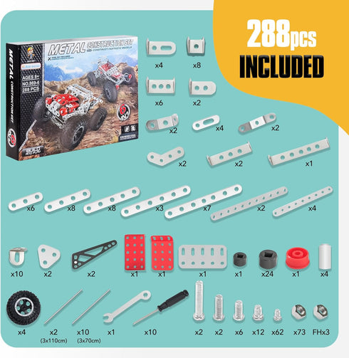 Volico 6-in-1 8-12 5-7, 6-8, 8-10 STEM Kit - Engineering Metal Truck, Airplane and Sports Car Excavator Toy for Boys