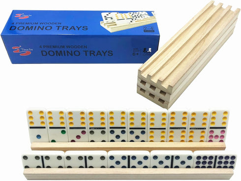 Set 4 Rummy Yuanhe Domino Trays Holders Rack - of Wooden Tiles Stand Holders Dimonos Boards for Mexican Train