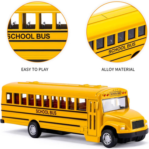 TYMXGHF 2 Pack 5.5'' Pull Back School Bus - Die-cast Metal Toy Vehicles in Bright Yellow for Kids