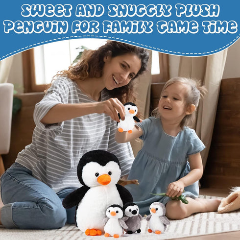 5 Set 14 Inch Mommy 4 Pcs Stuffed Animal Penguin Plush Toy Penguin Stuffed Animal with Cute Babies in Zippered Belly
