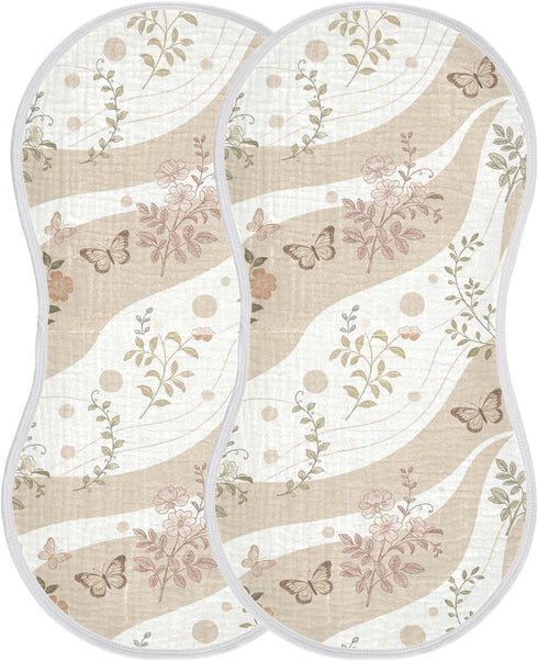 decor gift 4 Pack 22x11in Cotton Baby Burp Cloth Easy Care Spring Butterflies Flowers Beige spit up Cloth for Babies