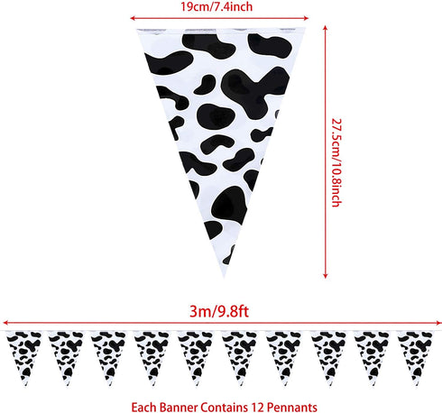 Boao 5 Pcs Cow Print Pennant Banner Birthday Party Supplies for Western Cowboy Theme Decoration, 7.4 x 10.8 Inch