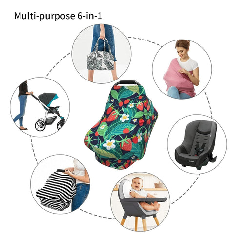 Schgap Strawberries Car Seat Covers Canopy for Baby Nursing Cover Breastfeeding Baby Carrier Cover Stretchy Carseat