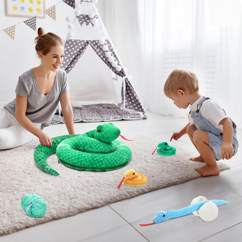 Mommy 3 5 7 8 12,Long MorisMos Giant Snake Stuffed Animal with Babies & Eggs,Realistic Stuffed Snake Plush Toys for Kid