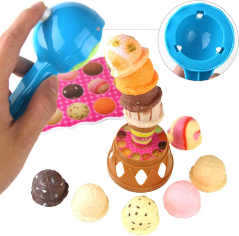 Set Ice Cream Toy Stacking Tower - Balancing and Stackable Scoop Ice Cream for Toddlers, Kids Pretend Food Play Kitchen
