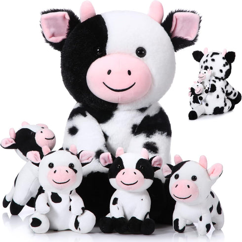 Sumind 5 Pcs Cow Plush Animals Set, Mommy Cow Stuffed Animal with 4 Baby Cute Cows for Boys Girls
