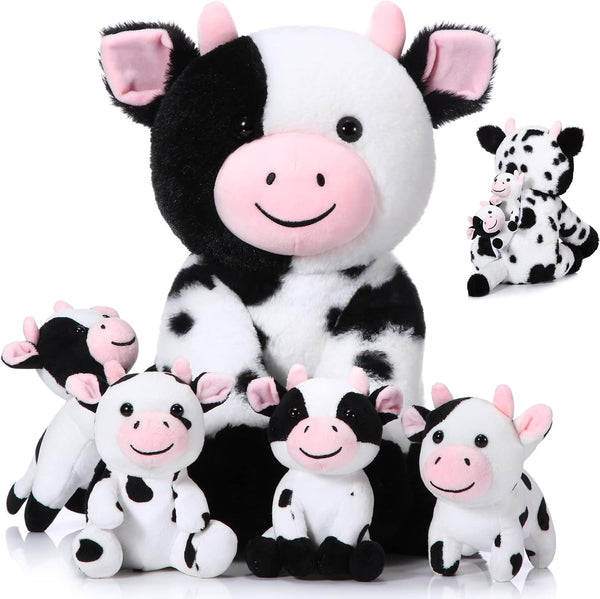 Sumind 5 Pcs Cow Plush Animals Set, Mommy Cow Stuffed Animal with 4 Baby Cute Cows for Boys Girls