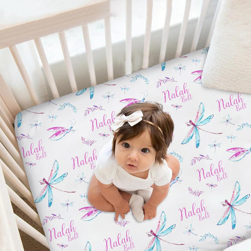Munific Set Sets 2 Set Set, Custom Crib Bedding for Girls, Personalized Baby Bedding with Name, Dragonfly Piece Bedding