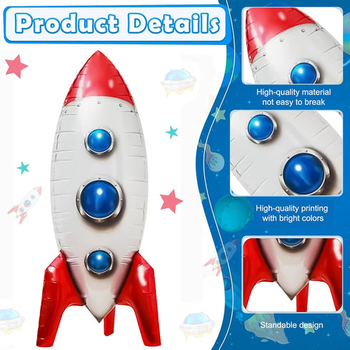 2 Pcs Large Rocket Balloons, 33 Inch Space Themed Party Decorations, Galaxy Balloons for Kids