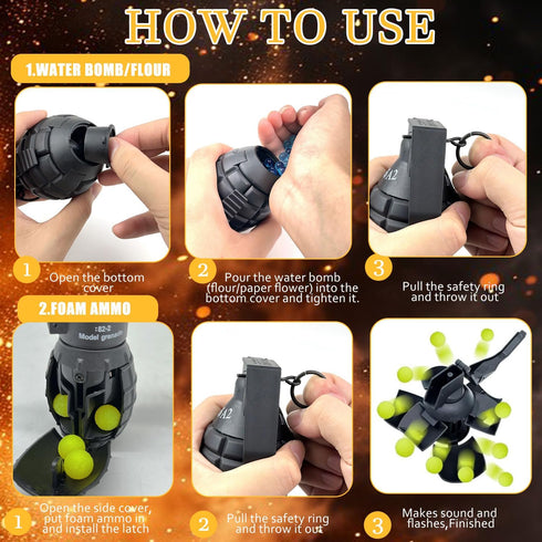 Toy Hand Grenade for CS Battle Game, Tactical CS-Grenade with 50 Foam Ammo for Outdoor Sport Age 10 Years and Up