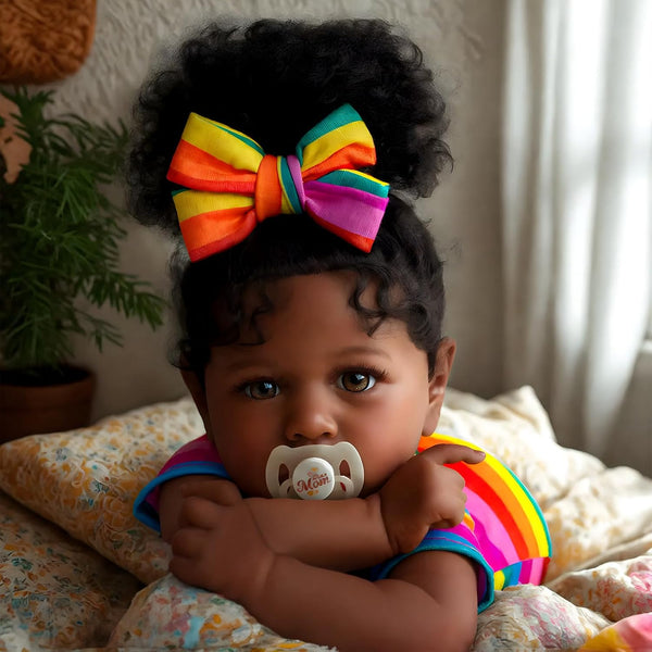 JIZHI Reborn Baby Dolls Black, 22 Inch Lifelike Soft Body African American Girl Doll Gift Set