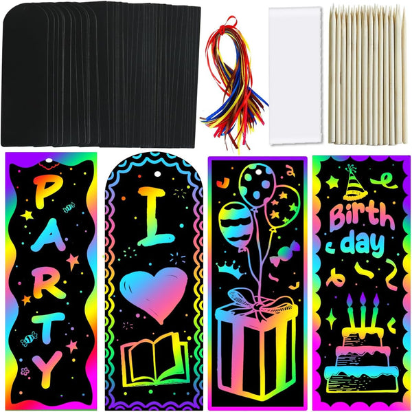 ZMLM Scratch Paper Art Bookmarks for Kids: 36 Set Magic Rainbow DIY Craft Paper Bookmark Gift Tags