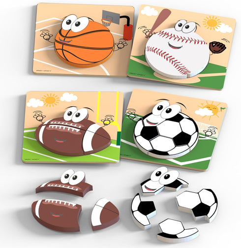 Wooden Puzzles for Toddlers 2-4, Sports Puzzles, Wood Toys for Kids, Basketball, Football, Baseball, Soccer Puzzle