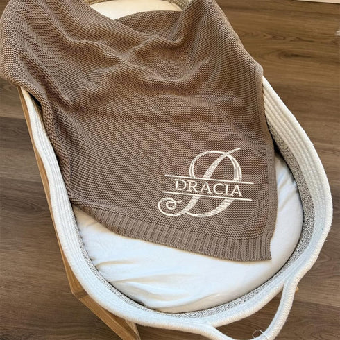Monogrammed 2 Luxury Personalized Knit Embroidered Baby Name Blanket Custom Embroidered Cotton Nursery Blanket Gifts