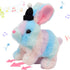 Hopearl Interactive Electronic Pet Plush Bunny - Hopping Rabbit with Hat, Sounds, Movements for Toddlers, Rainbow, 7''