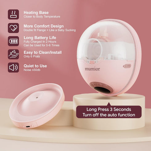 Mumior 4 &12 Function-24 mm, Gift,2 Pack Heated Base Hands Free Breast Pump, Wearable Breastfeeding Pump of Baby Heated