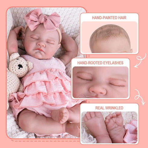Aori Lifelike Reborn Doll, Realistic 20 Inch Sleeping Newborn Baby Girl, Poseable Limbs with Feeding Kit