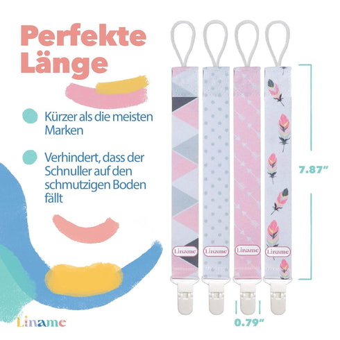 Liname Neutral Pacifier Clip with Teething Toy - 4 Pack Clips for Boys & Girls, Binky Holder Soothie Paci Clip