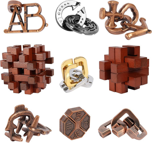 9pcs Difficulty Puzzles Gift for Adults, Teens, and Kids, Brain Teaser Puzzles Game Desk Toys