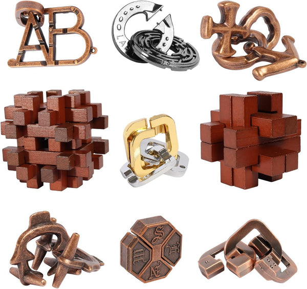 9pcs Difficulty Puzzles Gift for Adults, Teens, and Kids, Brain Teaser Puzzles Game Desk Toys
